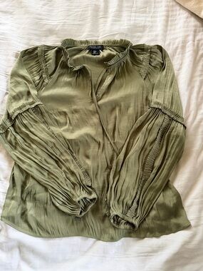 Rachel Zoe Olive Peasant Blouse with Ruffle Neck & Tie